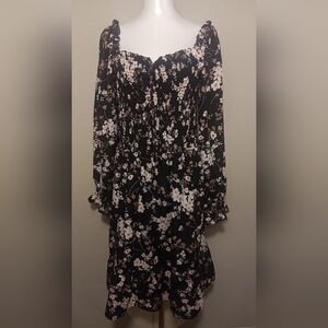 Blush Black and Pink Floral Long Sleeve Dress